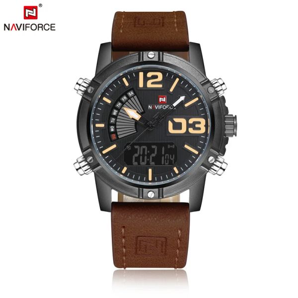 Elettrodomestici Naviforce Orologi da uomo in pelle militare impermeabile orologio da uomo Relogio Masculino con cofanetto in vendita Orologio digitale maschile Nf9095