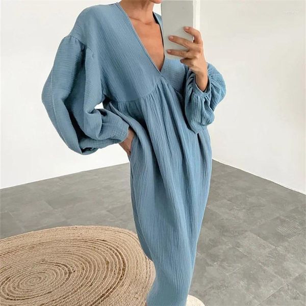 Damen-Nachtwäsche, Baumwoll-Frauen-Schlafkleid, voller Laternenärmel, Bademantel, weiche Loungewear, sexy Morgenmantel mit V-Ausschnitt, Brautjungfern-Roben, Nachthemd