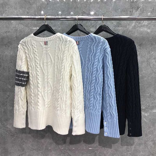 My0160tb Thom Maglione da uomo di marca di moda Pullover in lana merino a 4 barre a righe lavorato a maglia da pescatore con cavo girocollo all'ingrosso Cxv6