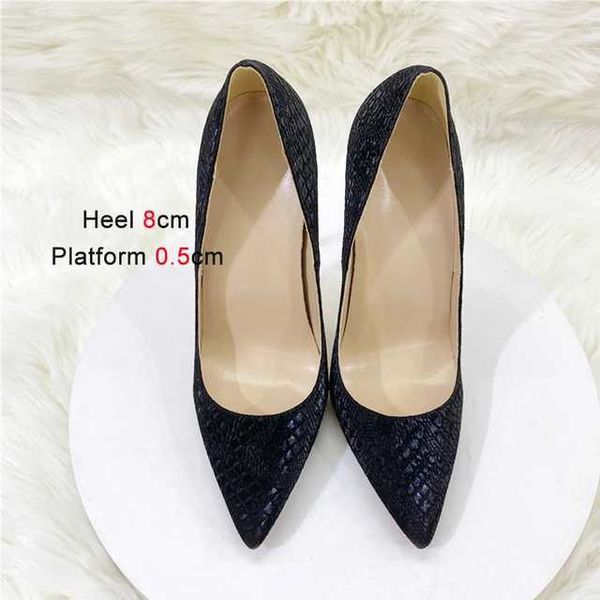 Sapatos de vestido Voesnees Mulheres Novo Padrão de Pele de Cobra Salto Alto 12cm Dedo Apontado Modelo de Moda Bombas Plus Size Azul Corte Raso SingleIIC1 H240321