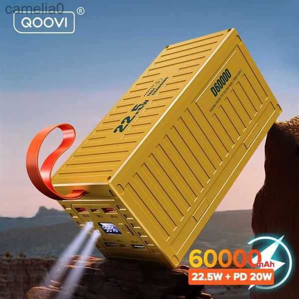 Банки питания для сотовых телефонов QOOVI 60000 мАч Power Bank 22,5 Вт PD QC 3.0 Зарядное устройство PowerBank Аккумулятор большой емкости Электростанция Быстрая зарядкаC24320