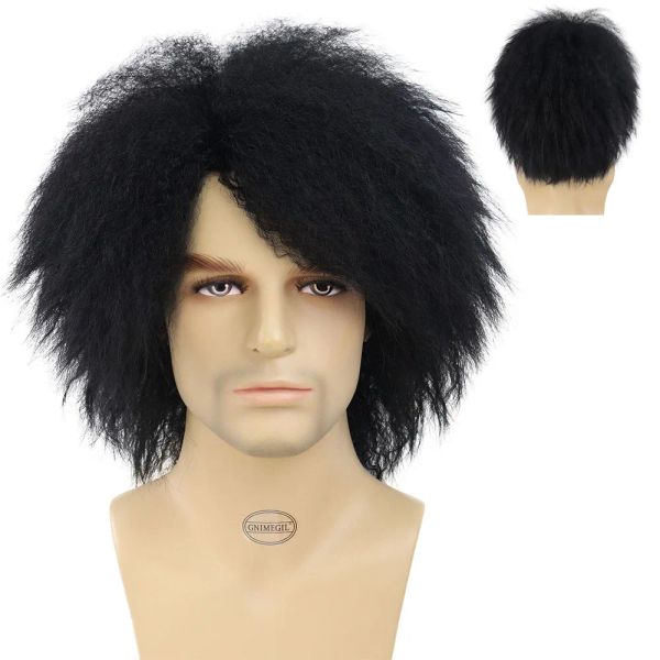 Perucas gnimegil perucas afro sintéticas para homem grande cabelo solto em linha reta yaki peruca 1960s traje de halloween perucas masculinas rocker peruca disco baile