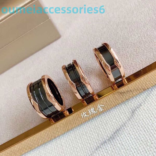 2024 jóias designer marca banda anéis preto branco cerâmica 925 prata esterlina banhado 18k rosa ouro largo estreito para casais homens e mulheres combinando anel moda