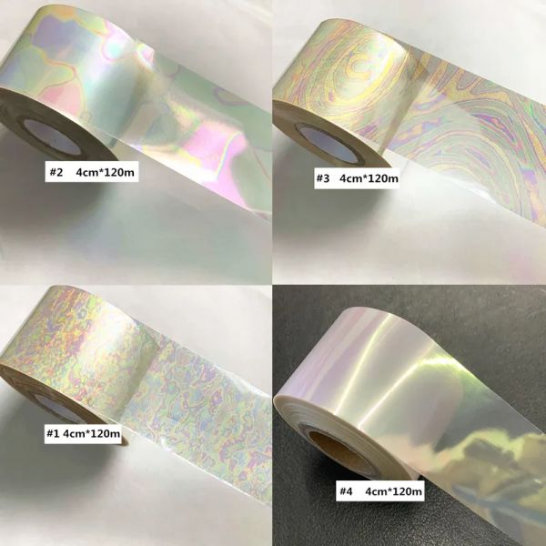 Kits 120m Clear Laser Nail Foils para transferência de metal adesivo de papel pedra de mármore manicure arco-íris envolve decorações de unhas aurorais