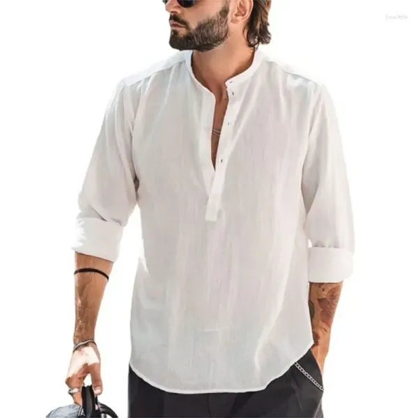 Camicie casual da uomo COLDKER Primavera Estate Bella camicetta bianca Camicia in lino e cotone Top larghi T-shirt a maniche lunghe