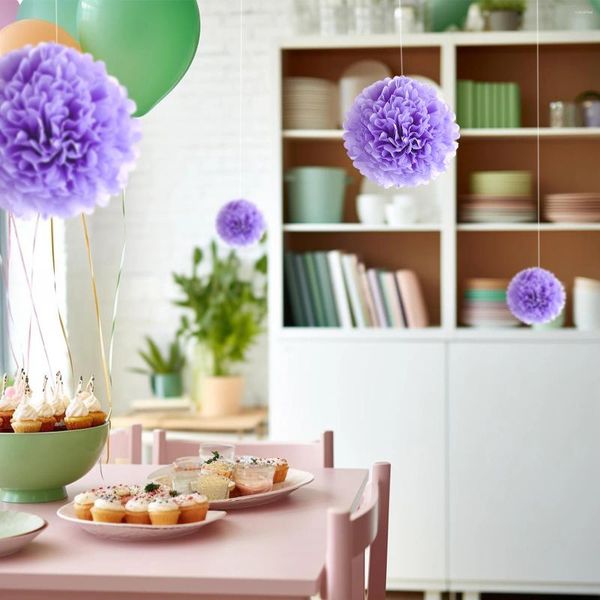 Decorazione per feste 1 pz Set da 7,8 pollici di carta viola con pompon di palline di fiori decorazioni di fiori per il tessuto da appendere di compleanno