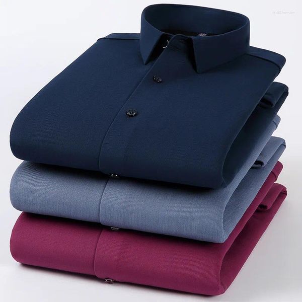 Camisas casuais masculinas camisa quente elástica branca com pelúcia de corpo inteiro e espessada roupa profissional vestido de negócios para homens