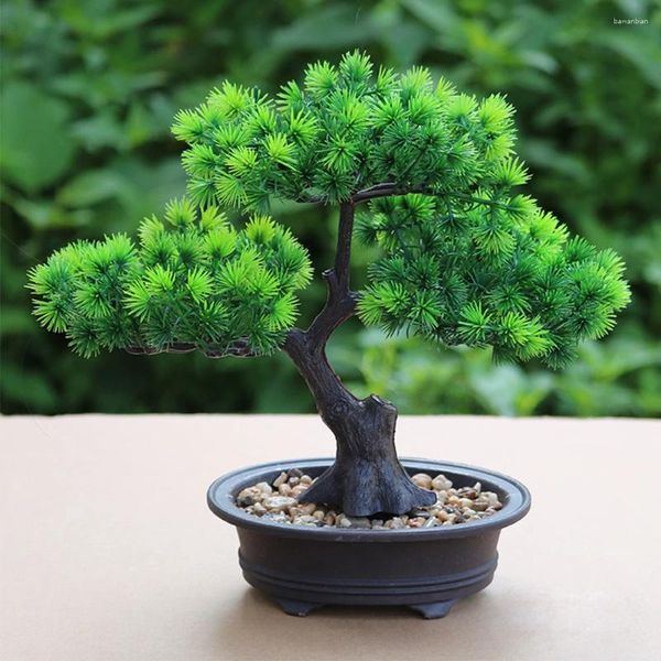 Flores decorativas com pote diy escritório em casa estilo chinês presente planta falsa vaso de pinheiro artificial bonsai árvore el quintal decoração de mesa de jardim