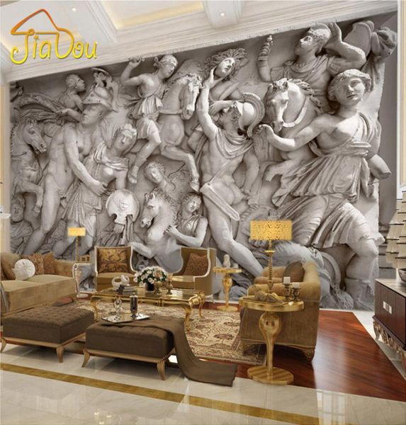 Todo personalizado 3d po papel de parede europeu retro estátuas romanas arte mural restaurante sala estar sofá cenários 4048777