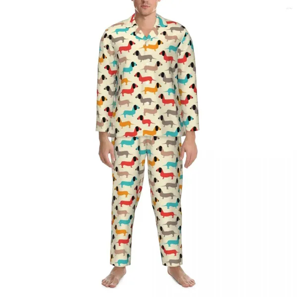 Herren-Nachtwäsche, Haustier-Hunde-Aufdruck, Pyjama-Set, Frühling, Cartoon-Tier, romantischer Schlaf, 2-teilig, ästhetisch, übergroß, Heimanzug, Geburtstagsgeschenk