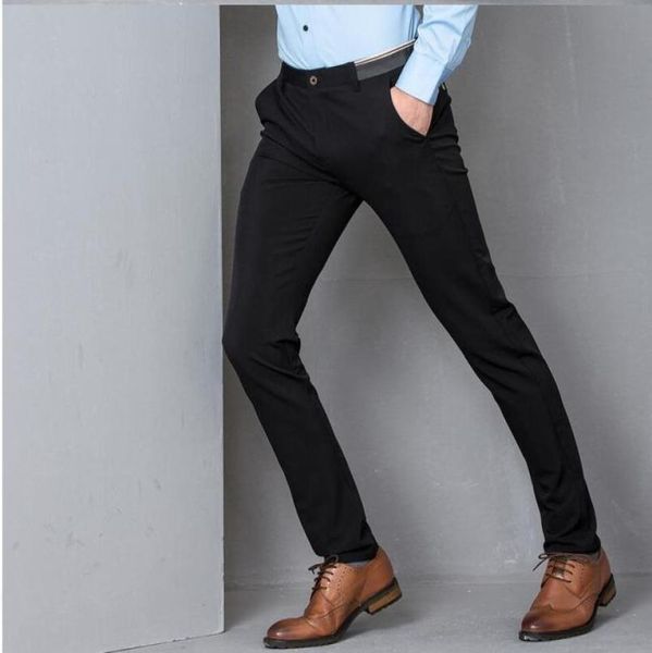 Preto estiramento magro vestido calças dos homens festa de escritório formal terno lápis calça negócios fino ajuste casual masculino 7080205