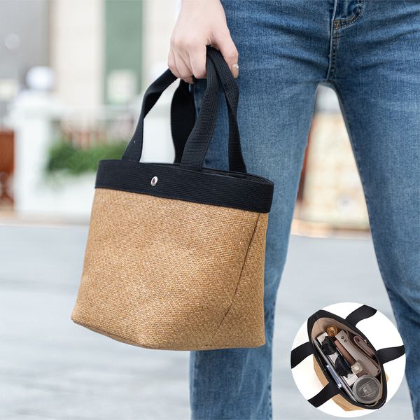 2024 Neu Die Einkaufstasche Damenhandtasche Ins Gras Gewebte Tasche Mode Gewebter Gemüsekorb Kleine Handheld-Sommer-Eimer-Einkaufstasche Strandhandtasche Einkaufen Reisetaschen
