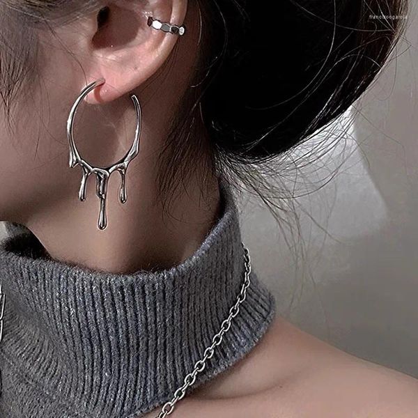 Hoop Ohrringe Punk Gothic Silber Farbe Lava Tropfen Form Unregelmäßige Große Für Frauen Männer Mode Koreanischen Schmuck 2024 Zubehör