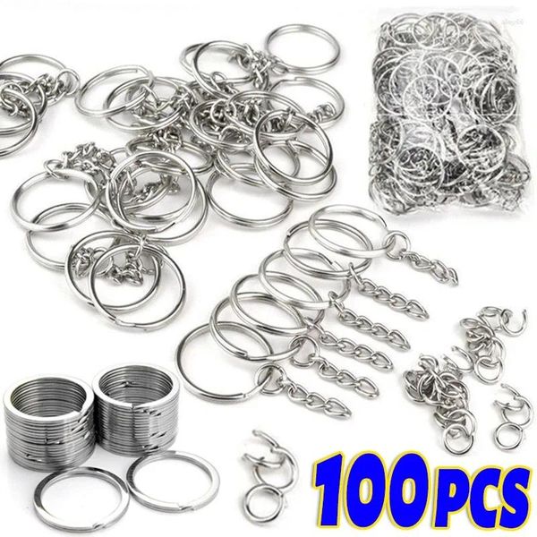 Chaveiros 50/100pcs metal em branco chaveiro chaveiro split anéis diy keyfob chaveiro lagosta fecho pingente cadeias fivelas de aço inoxidável