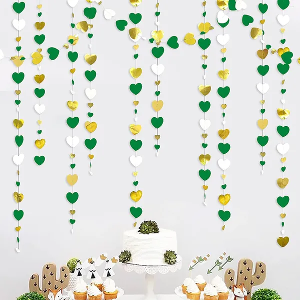 Decorazione per feste Ghirlande di cuori d'amore in oro bianco verde verde Appesi a stelle filanti di carta per decorazioni di compleanno per addio al nubilato