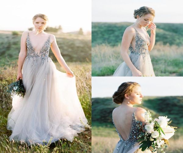 nuovi abiti da ballo country Berta 2019 top bling paillettes in rilievo vacanze estive formali abiti da sera lunghi con schiena bassa tulle argento recept3406482