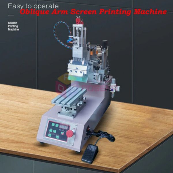 Máquina de impressão de tela semi-automática pequena, impressora de tela plana de alta precisão, braço oblíquo