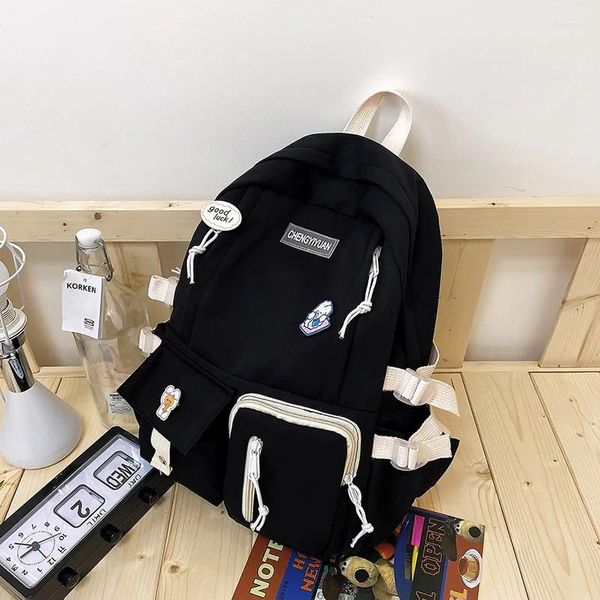 Рюкзак Холщовый школьный рюкзак с милой молнией большой вместимости для учащихся младших классов средней школы с подвеской-медалью