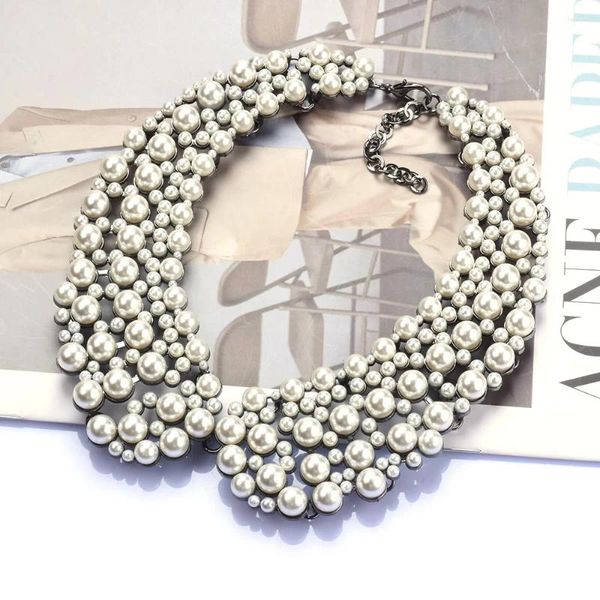 Ketten Kristall Strass/Perle Statement Kette Halsketten Vintage Choker Halskette mit Latzanhänger Böhmischer Bling-Kragen