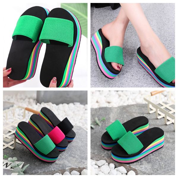 Pantofole da donna infradito unilaterali stile spina di pesce, sandali estivi con suola spessa arcobaleno, tacchi alti, capispalla internet abbigliamento casual da spiaggia GAI infradito 36-41 FASHION