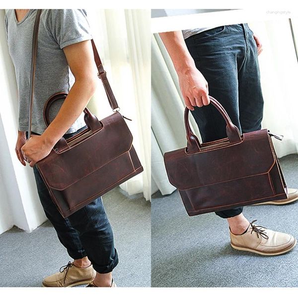 Evraklar PU Deri Evrak Çıkarımı Erkekler Çılgın At Tablet Cowhide Executive Crossbody Office Tote Business Omuz Vintage Messenger Çantası