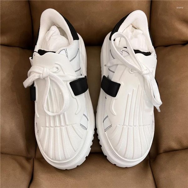 Sapatos casuais moda 919 bombas de designer feminino branco couro genuíno retalhos sola grossa tênis de caminhada