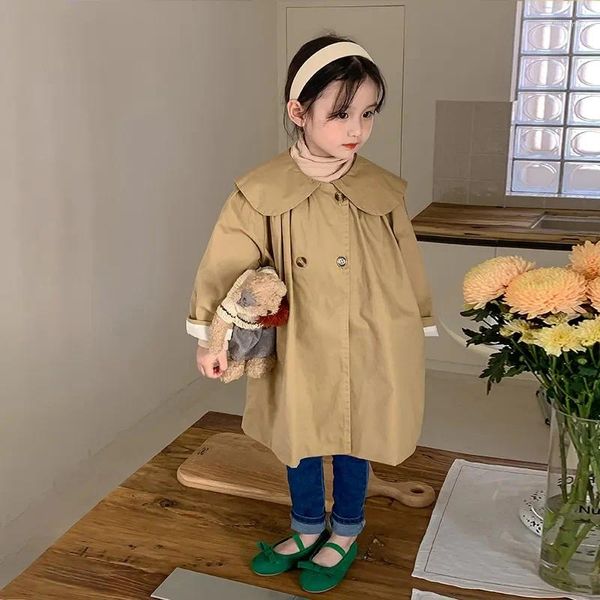 Giubbotti 2024 Primavera Autunno Bambini Cappotto Giacca a vento da ragazza Giacca coreana per bambini Collare per bambole Capispalla per bambina Polvere