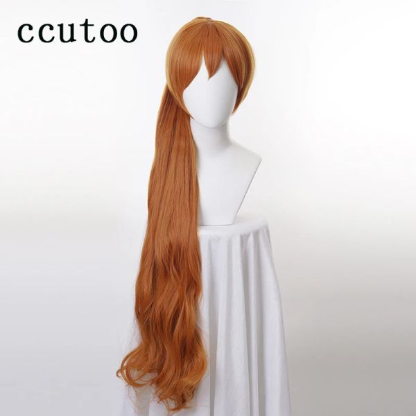 Perucas ccutoo Thumbelina peruca 100 cm Longo Encaracolado Cabelo Sintético Cosplay Perucas Chip Rabo de Cavalo + Cap Peruca Grátis