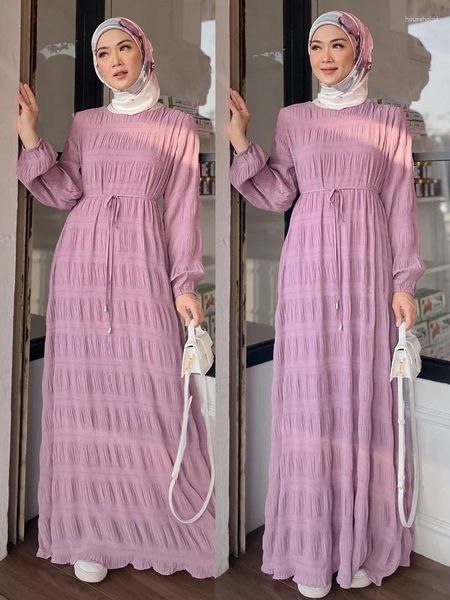 Abbigliamento etnico Eid Musulmano Abito da festa a pieghe Donna Chiffon Abaya Tinta unita Abito Abaya casual Vestido Abiti da preghiera Ramadan 2024