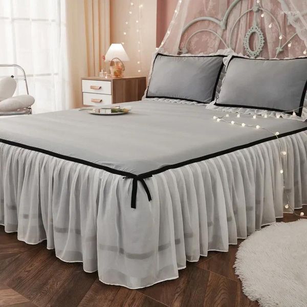 Gonna da letto Papillon stile vintage Copriletto in pizzo chiffon minimalista solido Piccolo lenzuolo proteggi materasso fresco