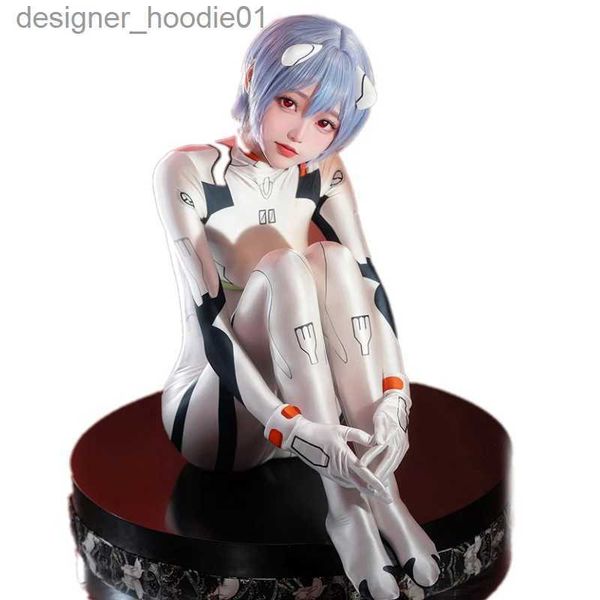 Cosplay Anime-Kostüme EVA Rei Glossy-Serie Rollenspiel sexy 3D-gedruckter weißer Overall Perücke und Kopfbedeckung Halloween-GeschenkeC24320