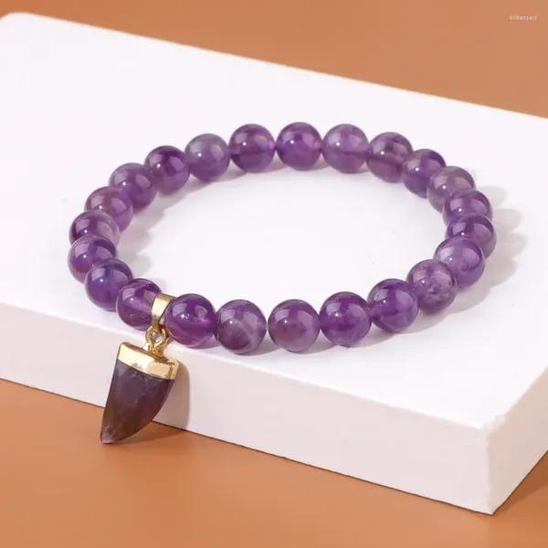 Charm Armbänder Naturstein 6mm Perlen Armband Heilung Reiki Amethysten Messerform für Frauen Männer Schmuck Geschenke