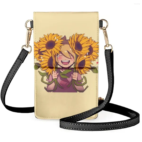 Borse a tracolla Girasole Ragazza cartone animato Stampa Borsa per cellulare Modello di carattere adorabile Sacchetti impermeabili lunghi Cellulare elegante per le donne