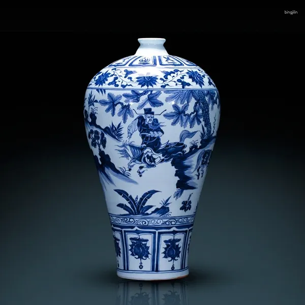 Вазы Цзиндэчжэнь, ручная роспись, старинная юань, синяя и белая фарфоровая ваза Сяо Хэ в погоне за украшением гостиной Хансин