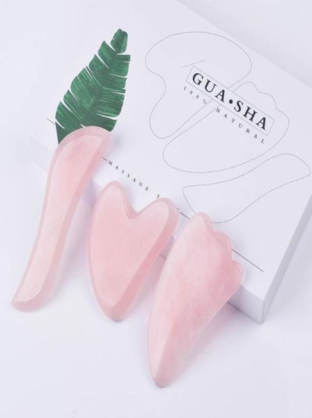 Strumenti Gua sha 3 in 1 con confezione regalo Set di strumenti per il trattamento Gua sha al quarzo rosa naturale per il corpo, viso, collo posteriore, massaggio Guasha X0426712909285572
