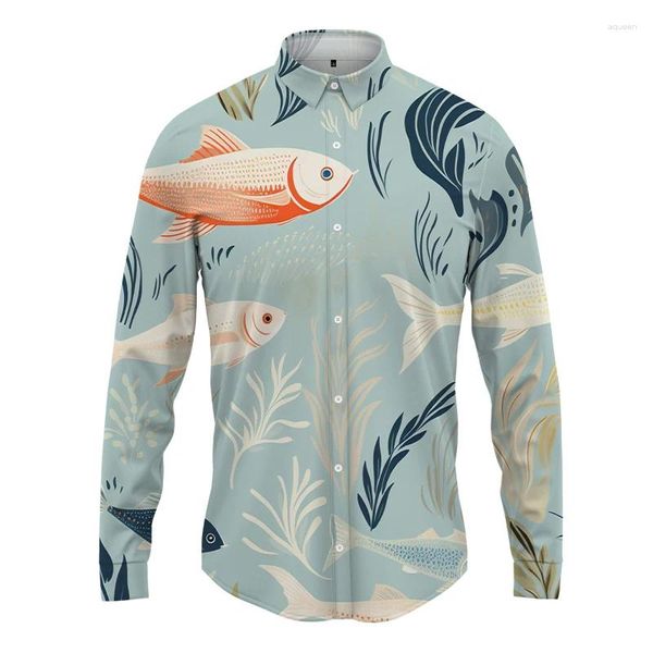 Camisas Casuais Masculinas Primavera E Outono Camisa De Manga Comprida Underwater World 3D Impresso Sports Street Trend