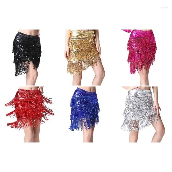 Юбки женские блестящие с кисточками для латинских танцев мини-облегающая юбка с эластичной резинкой на талии асимметричная блестящая бахрома