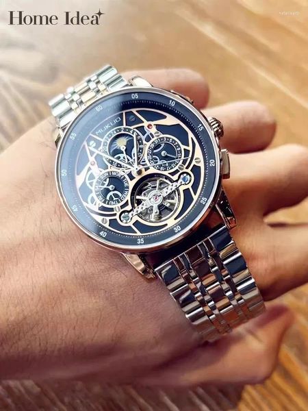 Relógios de pulso Mens Mecânico À Prova D 'Água Botão Escondido Fecho Design Moda Business Casual Watch