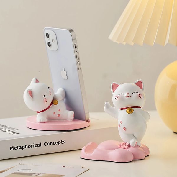 Кронштейн для мобильного телефона, украшения, классический мультяшный розовый кот, фигурка миниатюры, статуя из смолы, прекрасная игрушка, украшение для сказочного сада, подарок 240314
