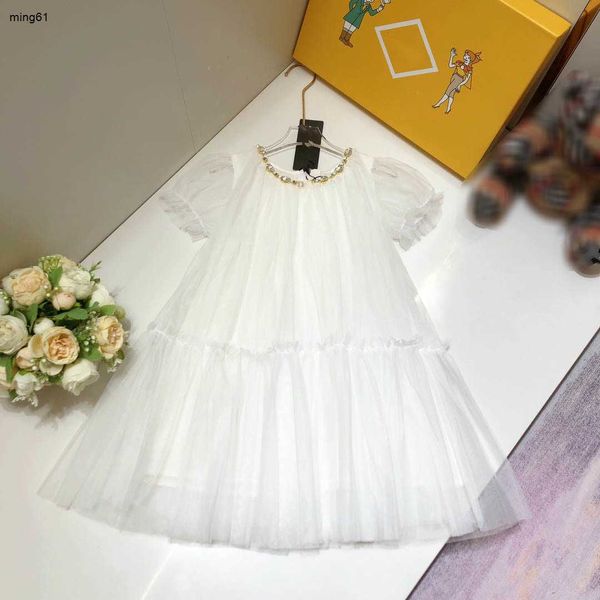 Marke Mädchen Kleider Mesh Stoff Kinder Rock Prinzessin Kleid Größe 90-150 CM Kinder Designerkleidung Fake Halskette Design Babykleid 24. März