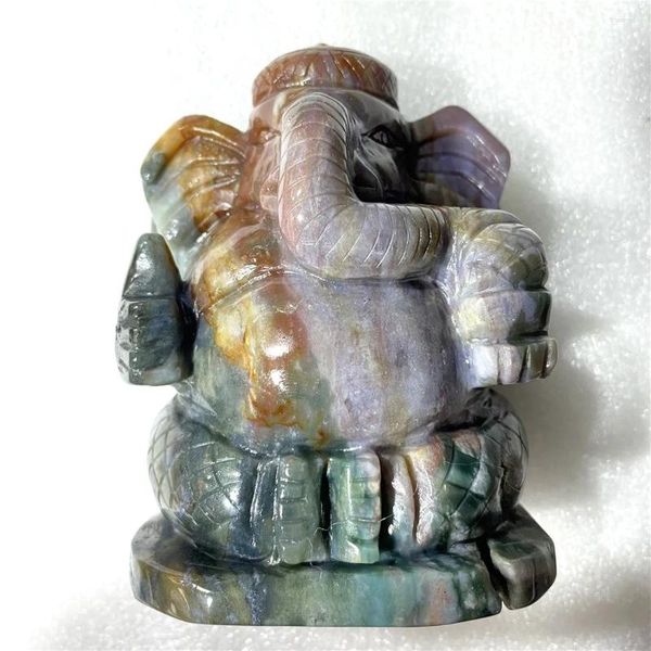 Estatuetas decorativas Cristais Jasper Oceano Natural Fazendo Elefantes Feng Shui Artesanato Pedra Minerais Produto Ganesha Estatueta Decoração Espiritual