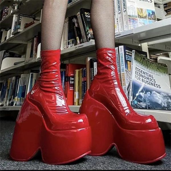 Botas na moda marca estilo gótico sexy dança botas elegante plataforma robusta mulheres tornozelo tamanho grande 43 andando sapatos de mulher confortável