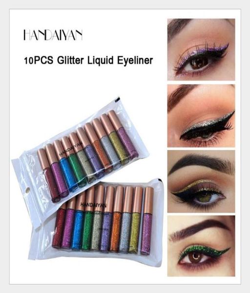 Sombra líquida de longa duração à prova d' água líquido glitter lápis delineador 10 cores brilhantes brilho olho forro maquiagem eyeliner3024327