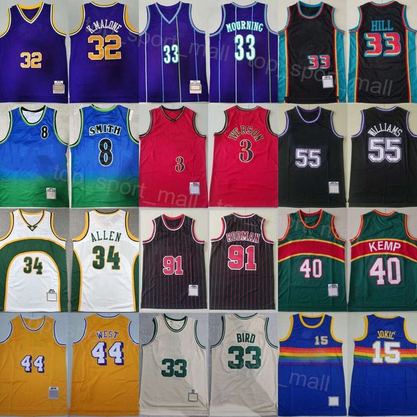 Vintage Basketbol Gerileme Formaları Erkek Tracy McGrady 1 Stephen Curry 30 Tim Duncan 21 Larry Bird 33 John Stockton 12 Dennis Rodman 10 Larry Johnson 2 Retro Dikiş