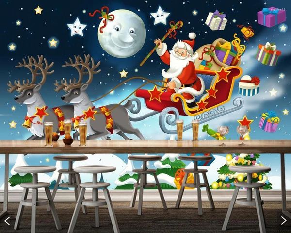 Sfondi Papel De Parede Natale Babbo Natale Cartoon Bambini Carta da parati Soggiorno TV Divano Parete Camera da letto Ristorante Caffetteria Bar Murale