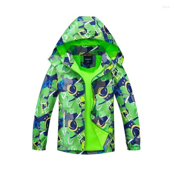 Giacche Ragazzi Pile impermeabile traspirante stampato geometrico Bambino Escursionismo Scuola Cappotto da pista per bambini Abbigliamento per bambini Top 3-12 anni