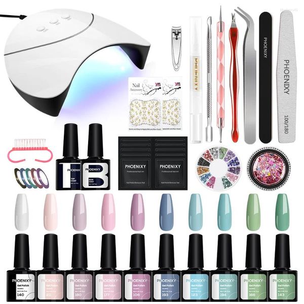 Kits de arte de unhas Phoenixy Gel Polonês Conjunto com 36W / 54W UV LED Lâmpada Semi Permanente Verniz Completo DIY Manicure