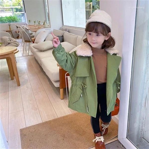 Piumino Giubbotti invernali per ragazze Colletto in pelliccia coreano Bambini Plus Cappotti in velluto Arrivo Bambino addensato in lana d'agnello lungo
