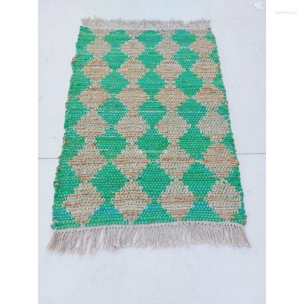 Tappeti Tappeti in cotone riciclato Tappeto verde fatto a mano Area Rag Mat Home Decor