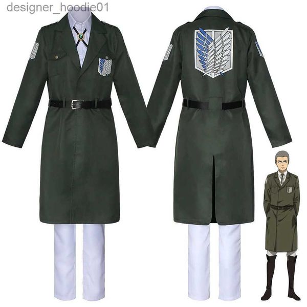 cosplay Costumi Anime Attacco Gigante Cos Mantello Uniformi della squadra investigativa Stesso cappotto verde militareC24320